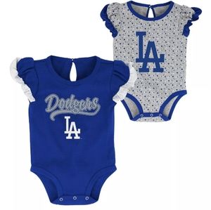#NEW 6-9M Girl's Royal, Heathered Gray Los Angeles Dodgers 2pk Bodysuit